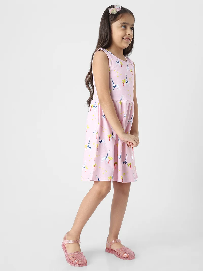 Nautinati  Nautianti Girls' 100% Cotton All-over Palm Tree, Giraffe Print Fit & Flare Dress for Women | Best Price UAE